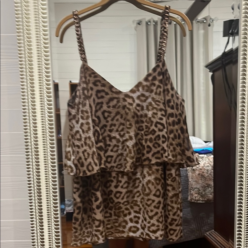 Thalia Sodi Leopard Print Layered Top - Brown